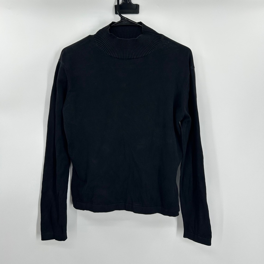 Talbots Petites Black 100% Cotton Mock Neck Sweater Made in Italy Size Medium P